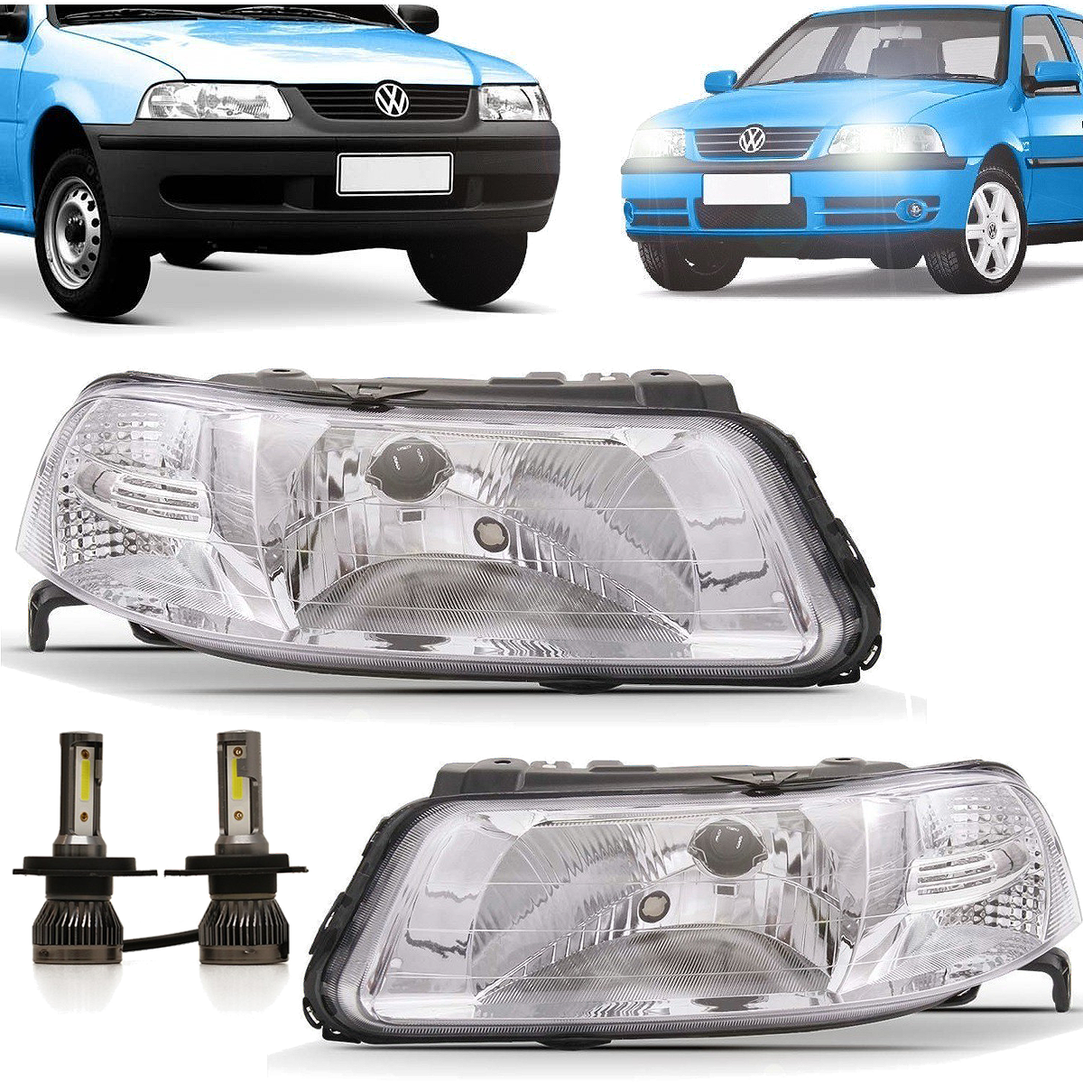 Kit 2 Semi-ópticas + 2 Lámparas LED H4