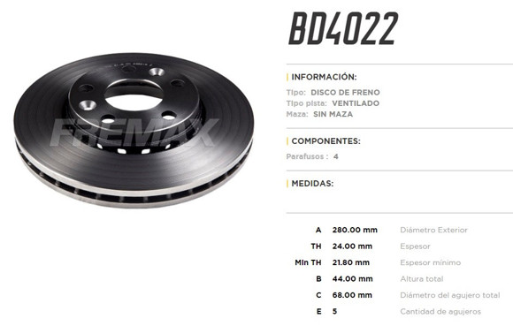 DISCO DE FRENO RENAULT DUSTER/FLUENCE 1.6/2.0 16V 2011-