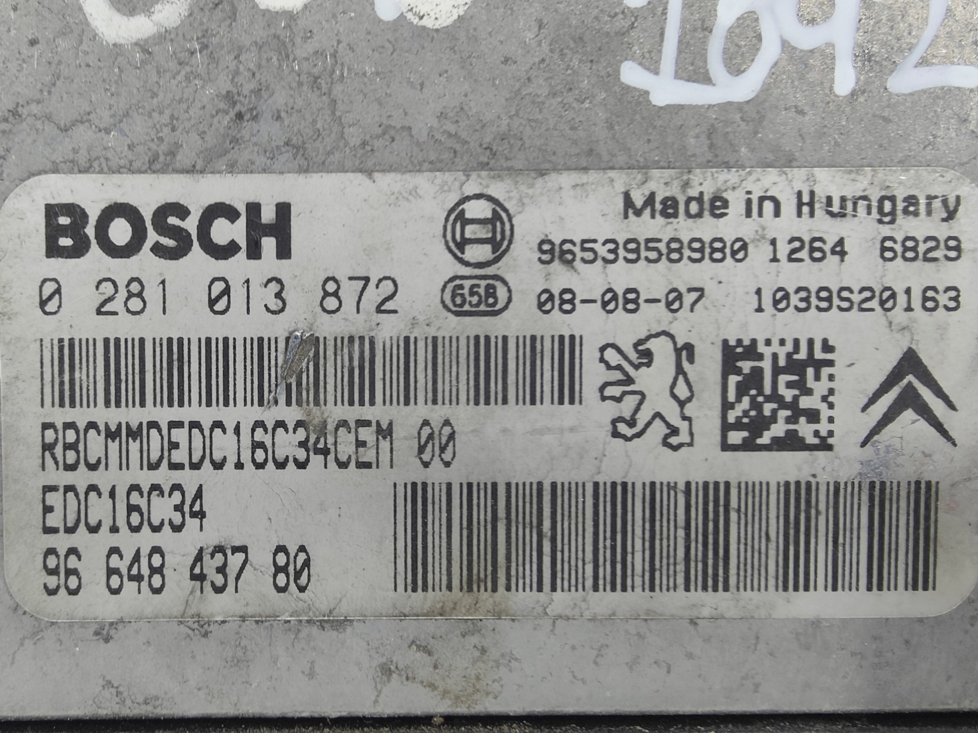 ECU de motor Peugeot Citroen 1.6 HDI 2008, Ref: 10922-K3B7