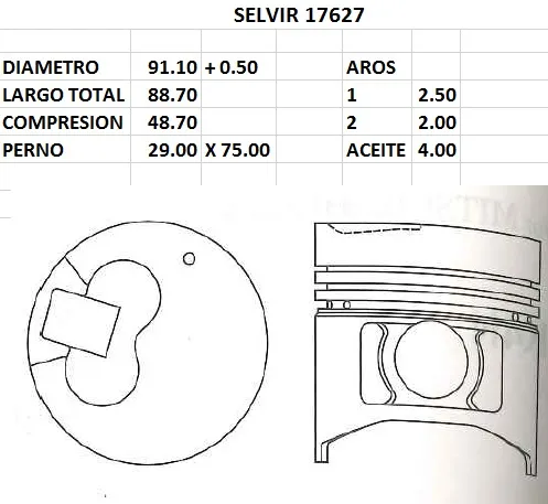 Juego de pistones de motor para Mitsubishi 4D55D, sobremedida 0.50mm