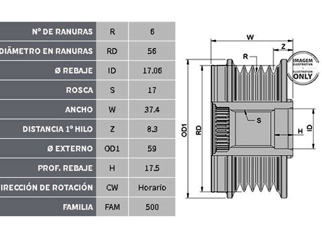 POLEA ALTERNADOR MA AUTOS LIBRE 6PK 17MM