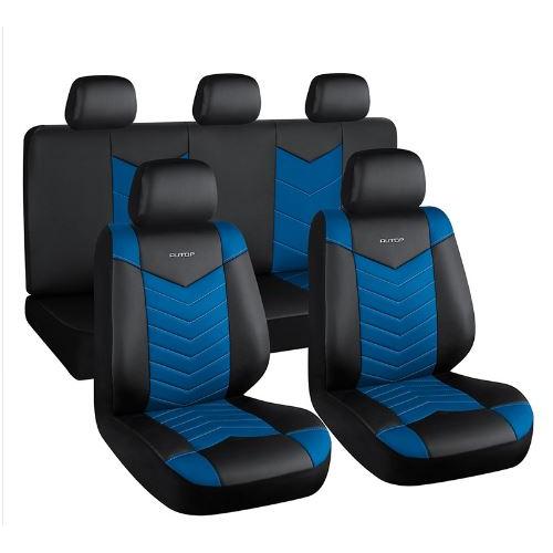 JGO. FUNDAS ASIENTOS CUERO NEGRO C/AZUL