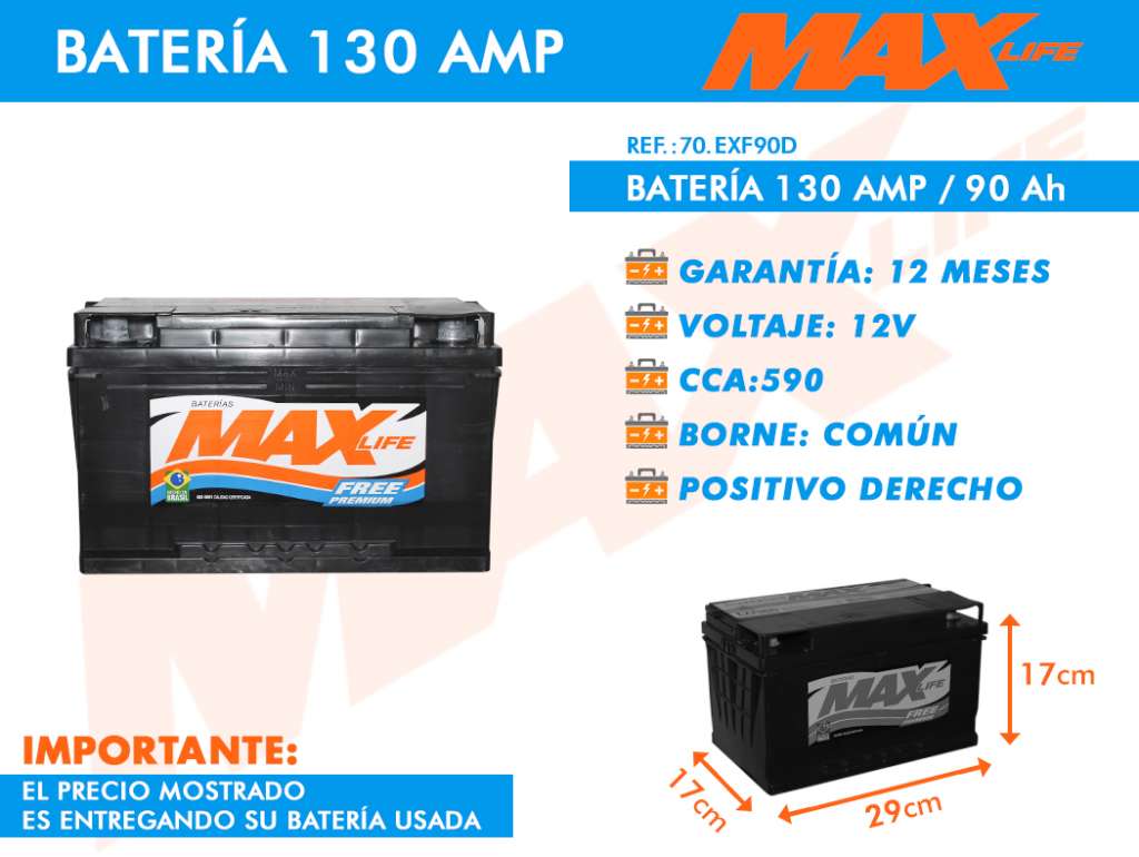 BATERIA MAX 90/130 29X17X17 DER