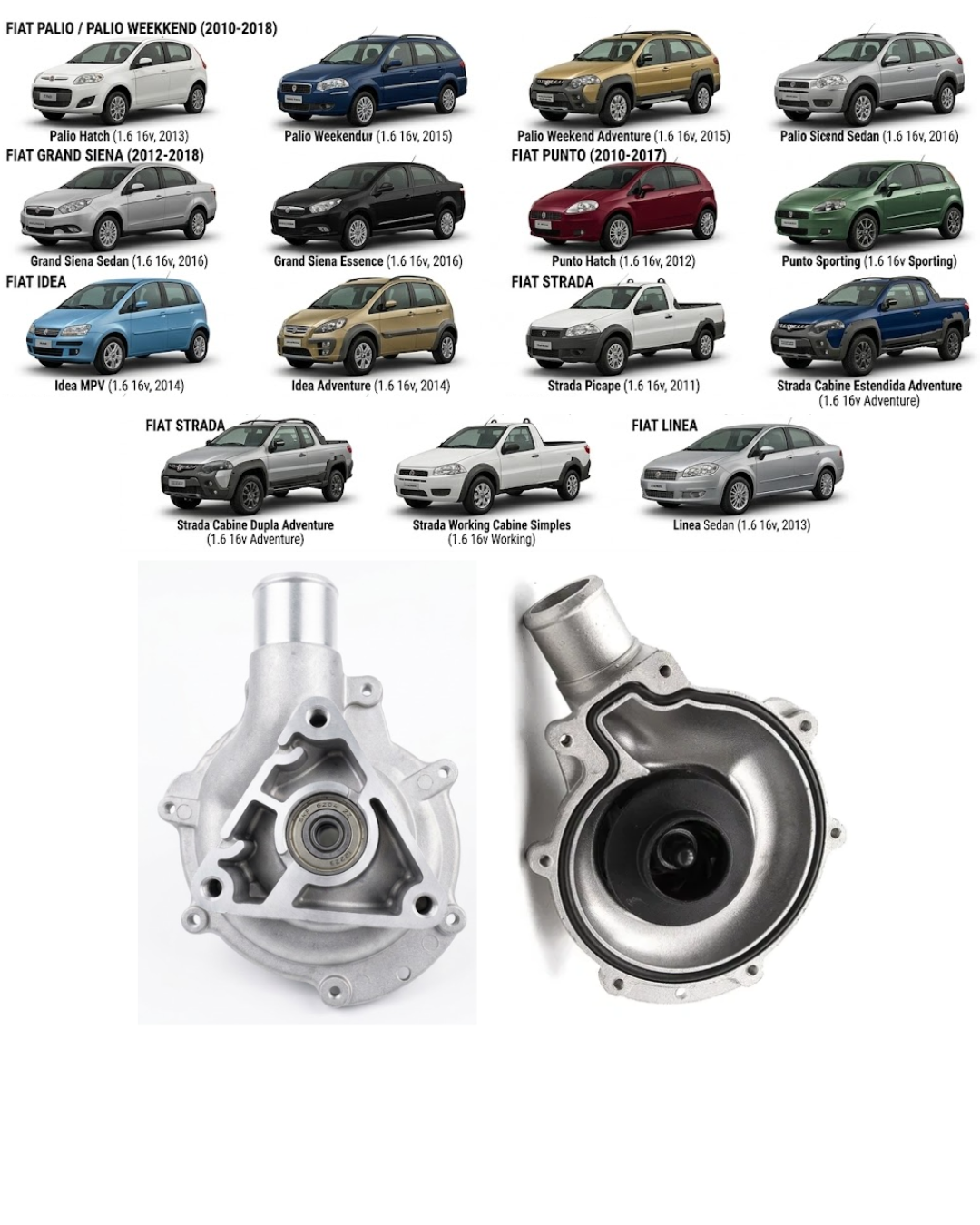Bomba de Agua VMG – Fiat Palio, Grand Siena & Punto E-Torq 1.6 16v (Modelos 2010 a 2018)