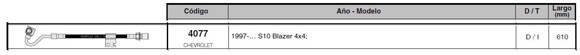 FLEXIBLE FRENO DEL/IZQ CHEVROLET S10/BLAZER 4X4 610MM