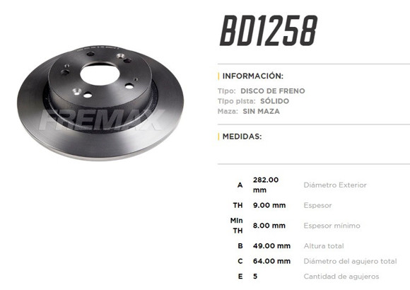DISCO DE FRENO TRASERO HONDA ACCORD