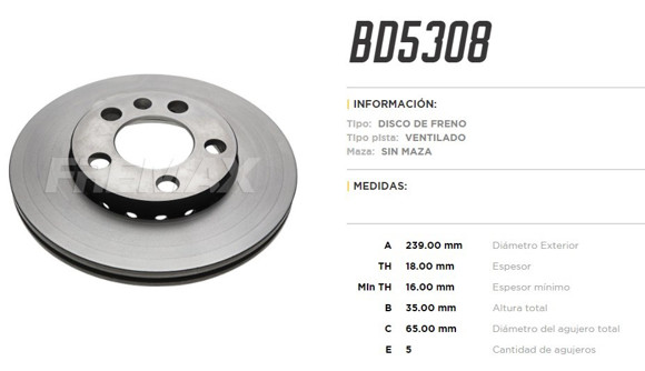 DISCO DE FRENO VW FOX 1.0/1.6 2003-CROSSFOX 2005-