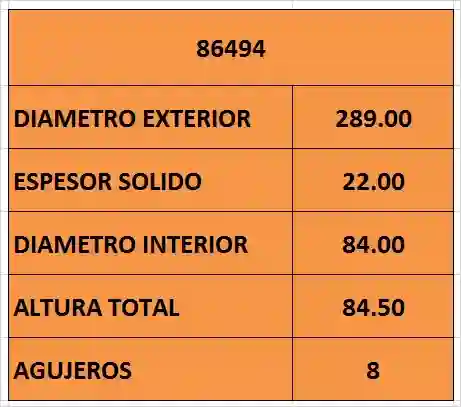 DISCO FRENO 289mm 8 AGUJEROS TRA IVECO DAILY