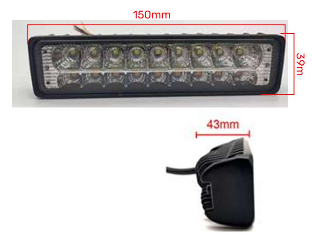 FARO CAMINERO UNIV. RECT. 18LED 150MM LUZ BLANCA ALTA Y BAJA