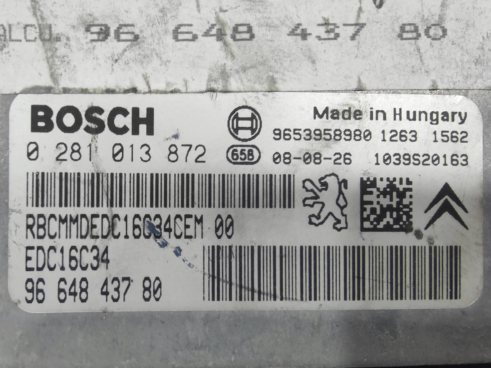 ECU de motor Peugeot Citroen 1.6 HDI 2008, Ref: 10921-K3B7
