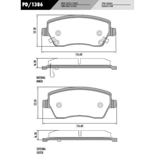 JGO. PASTILLAS FRENO RENAULT DUSTER 2011... OROCH CAPTURE CLIO 4 NOTE  116X52X17MM (23973+24403)