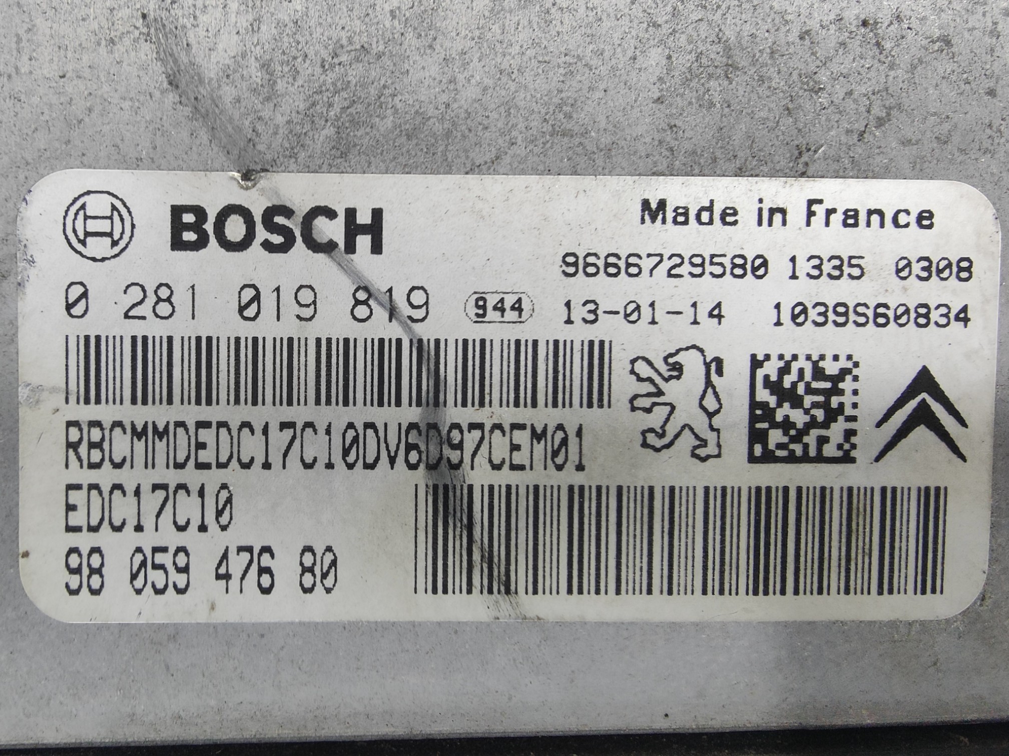 ECU de motor Peugeot Citroen 1.6 HDI 2013, Ref: 10854-K3B1