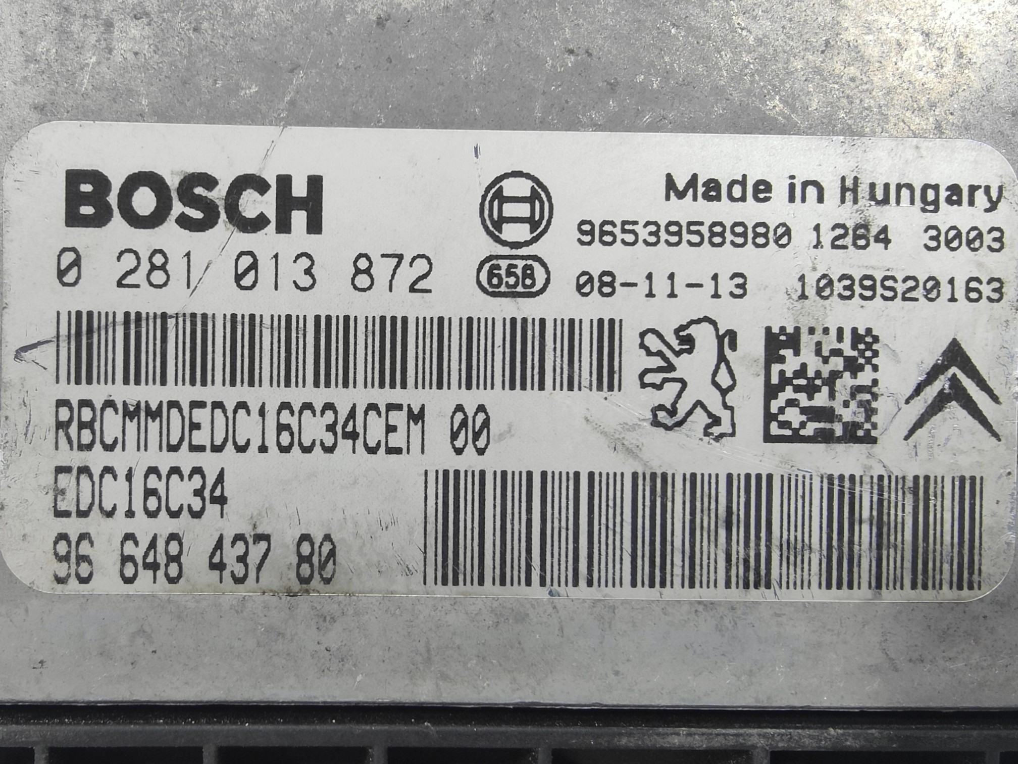 ECU de motor Peugeot Citroen 1.6 HDI 2008, Ref: 11005-K3C12