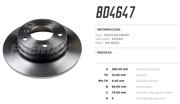 DISCO DE FRENO TRASERO BMW 116 (E87) 118I/118D (E90) 2004-
