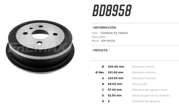 CAMPANA DE FRENO CHEVROLET CHEVETTE/MONZA/KADETT/CORSA P-UP