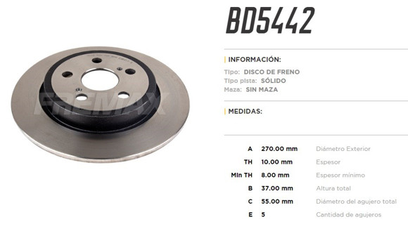 DISCO DE FRENO TOYOTA COROLLA 1.8 2008-/2.0 16V 2015-