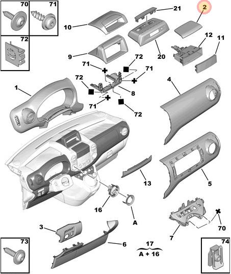 TAPA SUPERIOR DE TABLERO CENTRAL PEUGEOT CITROEN PARTNER B9 BERLINGO B9 [ORIGINAL PSA]