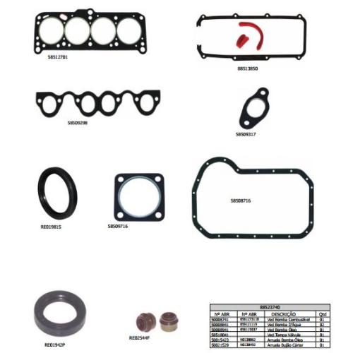 JGO. JUNTAS MOTOR VW 1.6D AMAZON GOL PTI. ABR SUPERIOR CON JUNTA DE TAPA 3M SIN RETEN NI SELLOS