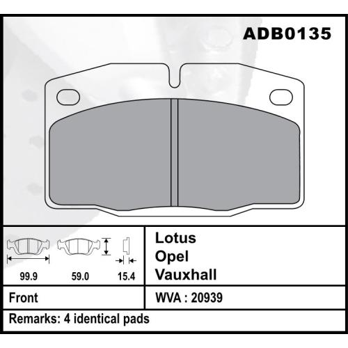 JGO. PASTILLAS FRENO DAEWOO CIELO RACER OPEL ASCONA ARANO ESPERO 100X58X16MM