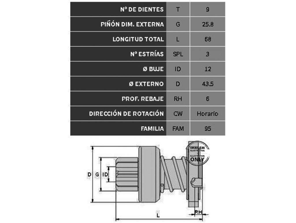 Bendix para motor de arranque