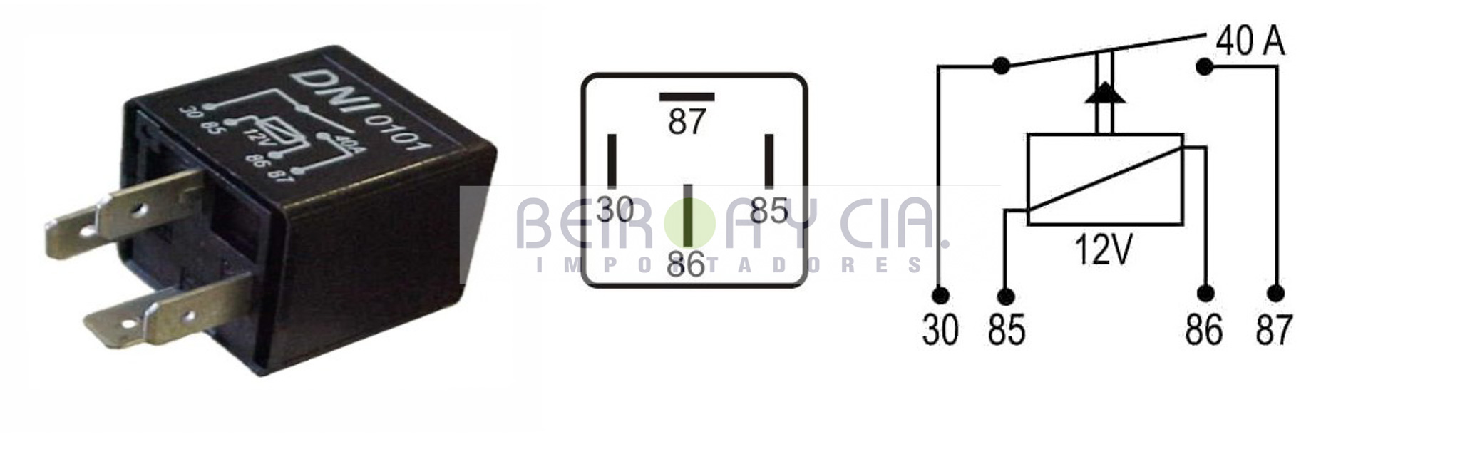 RELAY DNI 0101 12V 40AMP 4T TERMINAL INVERTIDO AAC