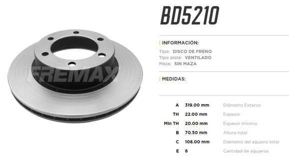 DISCO DE FRENO TOYOTA HILUX SW 4X4 3.0 TURBO/4 RUNNER