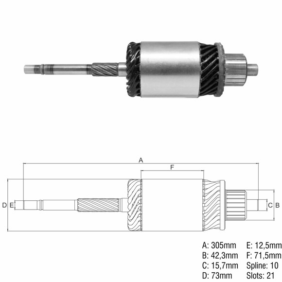 INDUCIDO 12V VALMET/M-F 235/265/MWM (305,1X72,8X10X42,1)