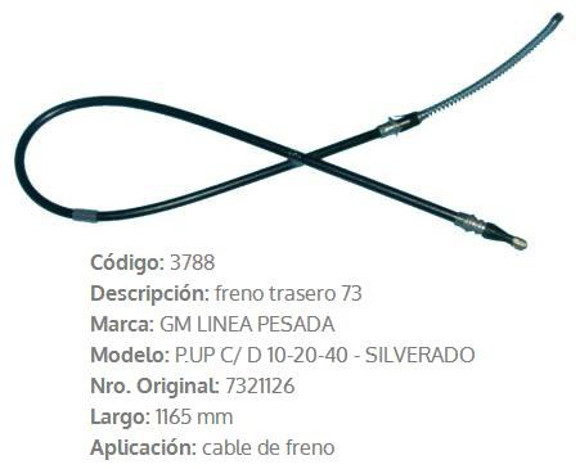 CABLE DE FRENO TRASERO CHEVROLET C10 HASTA 1981 1165MM