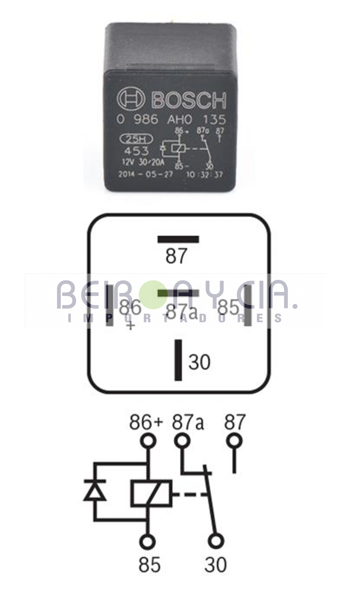RELAY BOSCH 0986AH0135 INV. S/SOP 12V 30/20A 5T