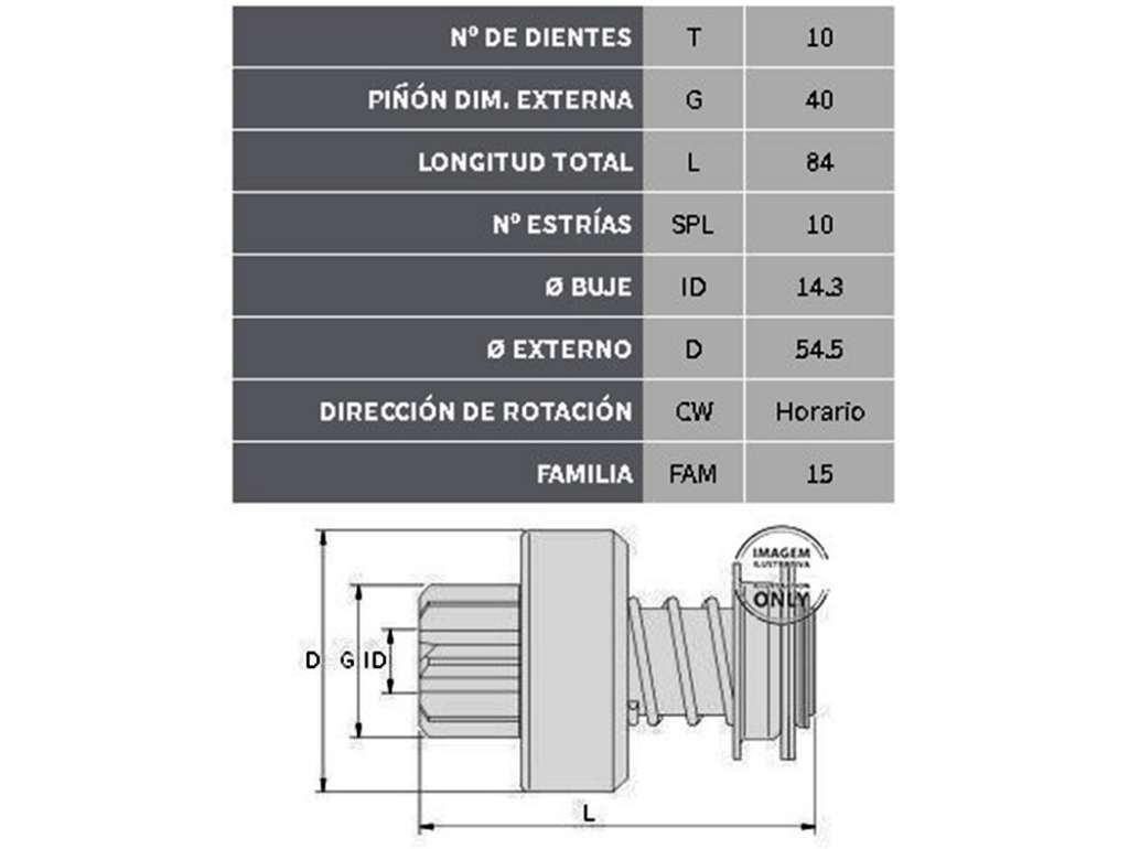 Bendix de arranque con 5 estrías, estrías al fondo