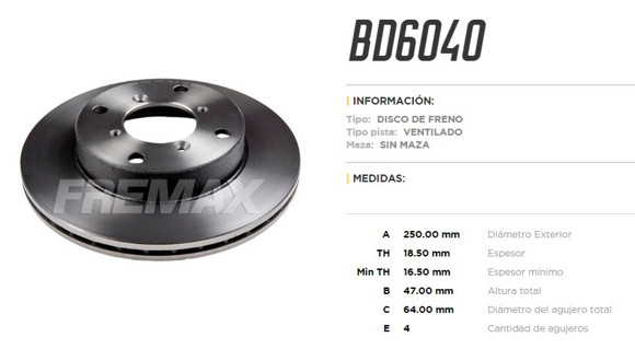 DISCO DE FRENO DELANTERO SUZUKI SWIFT 1.3/1.6I 16V 1989