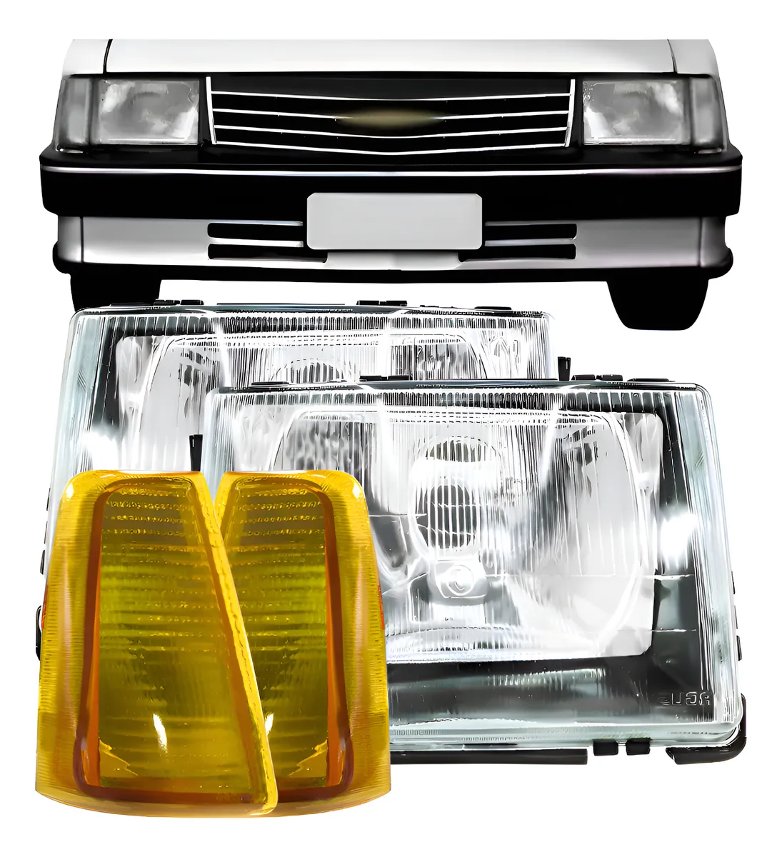 Par de faros + 2 intermitentes ámbar Chevette 1990 1991 1992 1993 1994