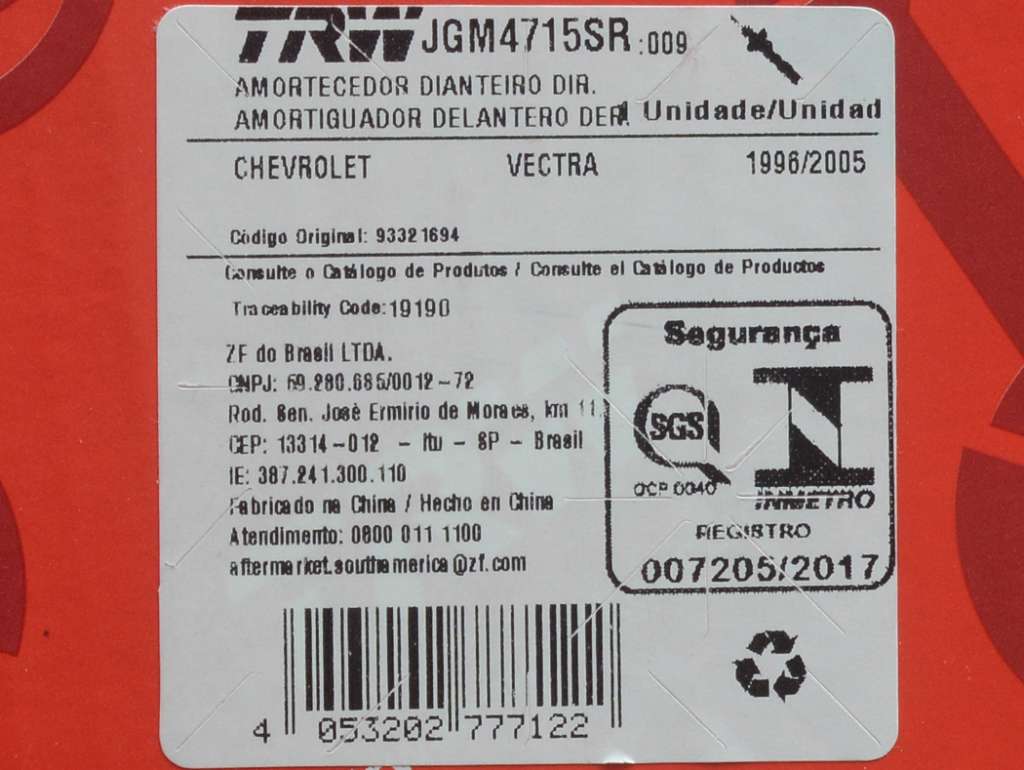 AMORTIGUADOR GM VECTRA 96/01 DELANTERO DERECHO