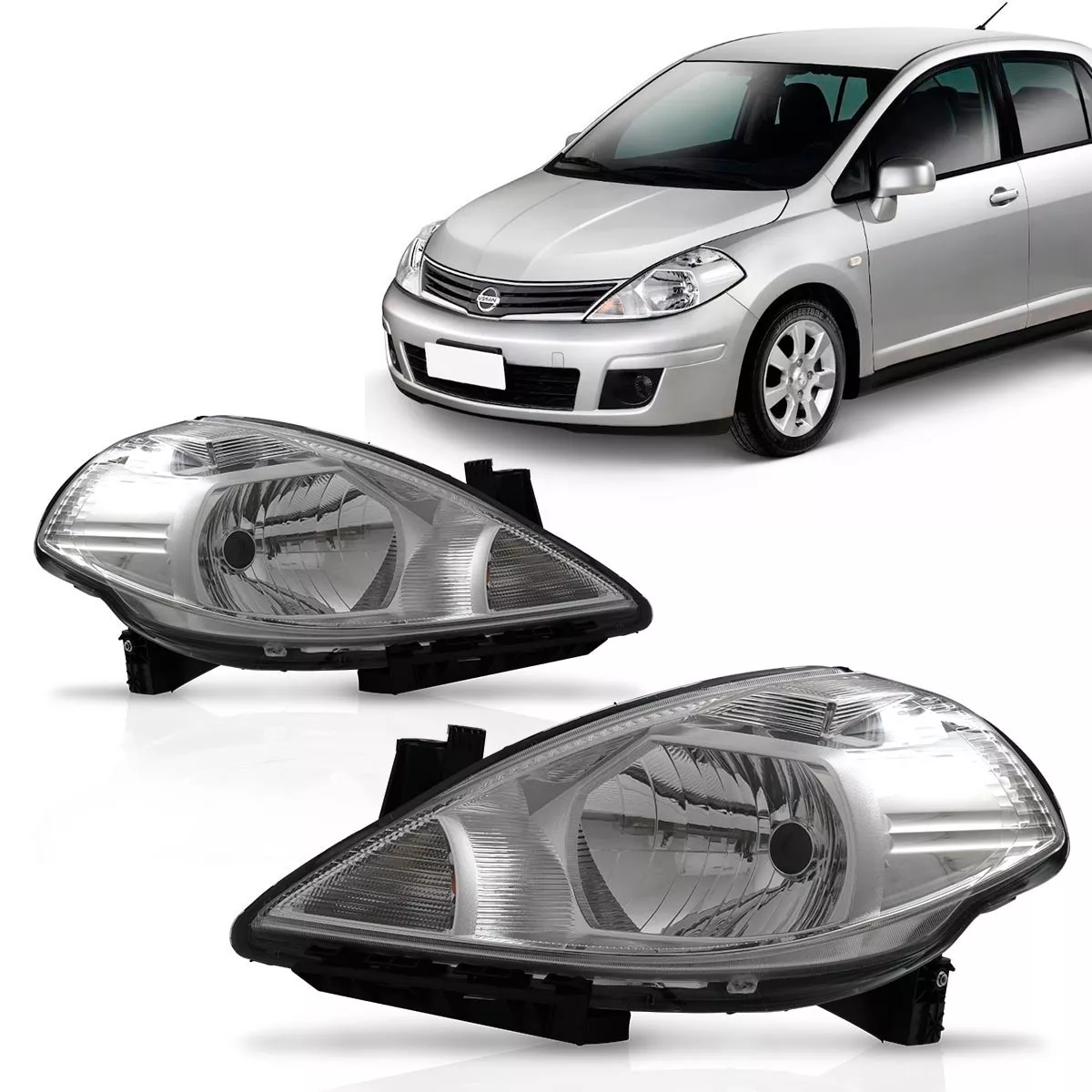Faro delantero Nissan Tiida Sedán con máscara cromada