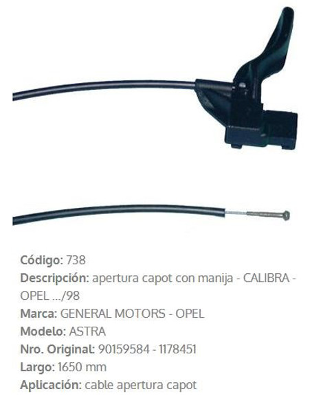 CABLE CAPOT CHEVROLET VECTRA 1993 1650MM