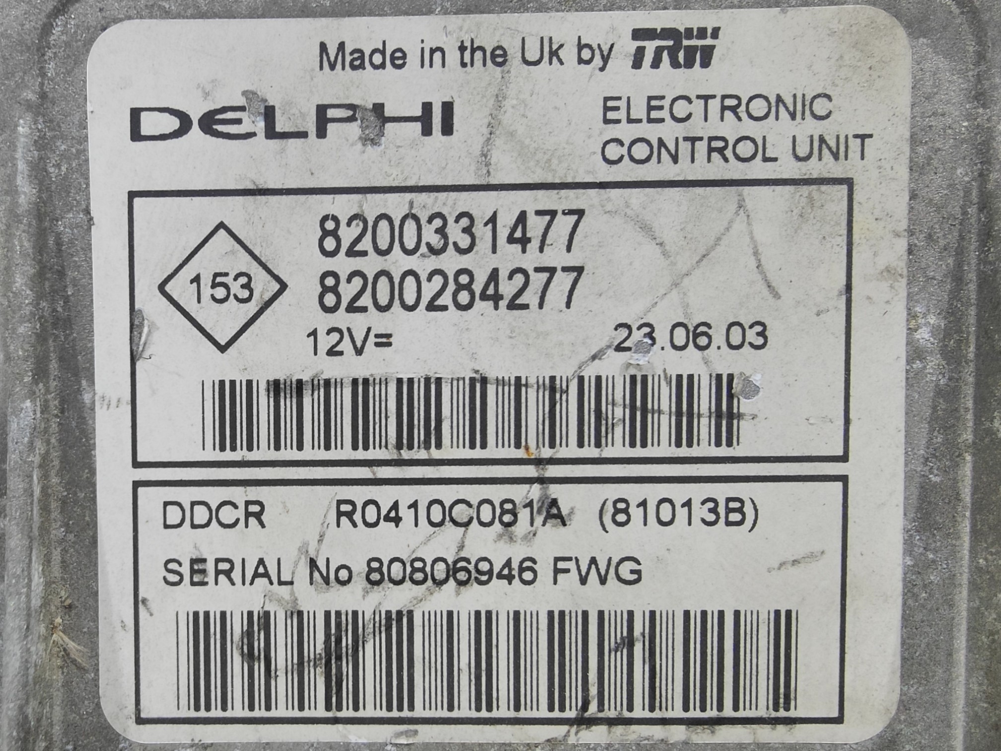 ECU de motor Renault CLIO II 1.5 DCI 65HP , Ref: 10950-K3B9