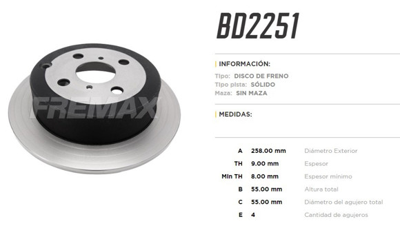 DISCO DE FRENO TRASERO TOYOTA COROLLA 16V 2003-2007