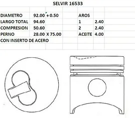 PISTONES 92mm KIA K2400 0.50 (SF)