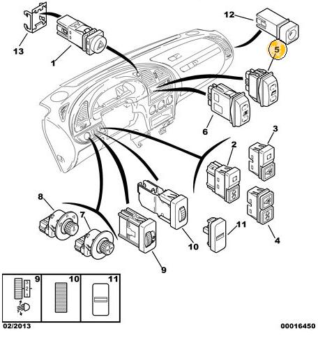 LLAVE TECLA ALZA LEVANTA CRISTAL VIDRIO DERECHO CITROEN XSARA PICASSO [ORIGINAL PSA]
