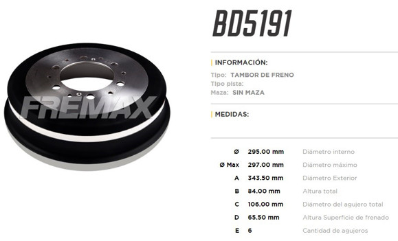 CAMPANA DE FRENO TOYOTA 4 RUNNER 1985-1995 HILUX 2.8D 95-04
