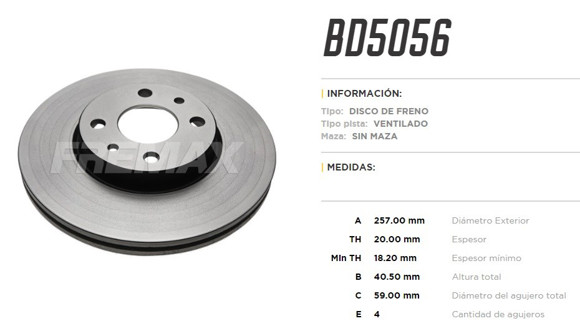 DISCO DE FRENO FIAT STRADA/PALIO WEEKEND/ALFA 145/146 1.6