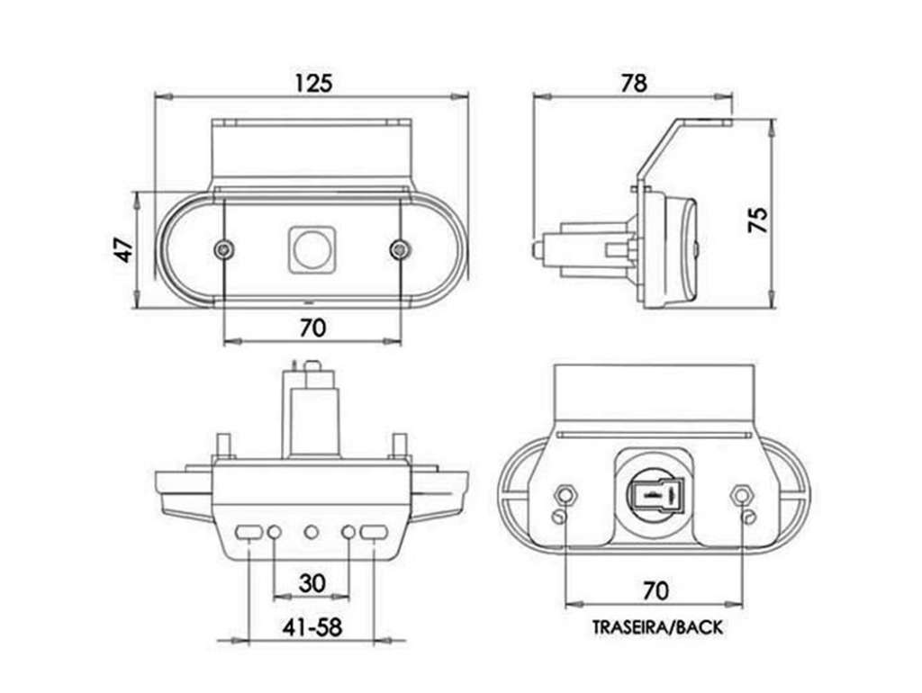 FARO LATERAL UNIV. OVAL. AMBAR LED 12V/24V C/SOPORTE