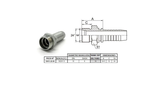 MACHO RECTO M22 X 1,5-15 06 3/8'' (MULTI ASIENTO)