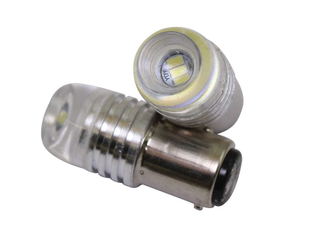 Lámpara LED destellante de doble filamento 12V 21/5W con base de 2 polos y pines desparejos, color blanco