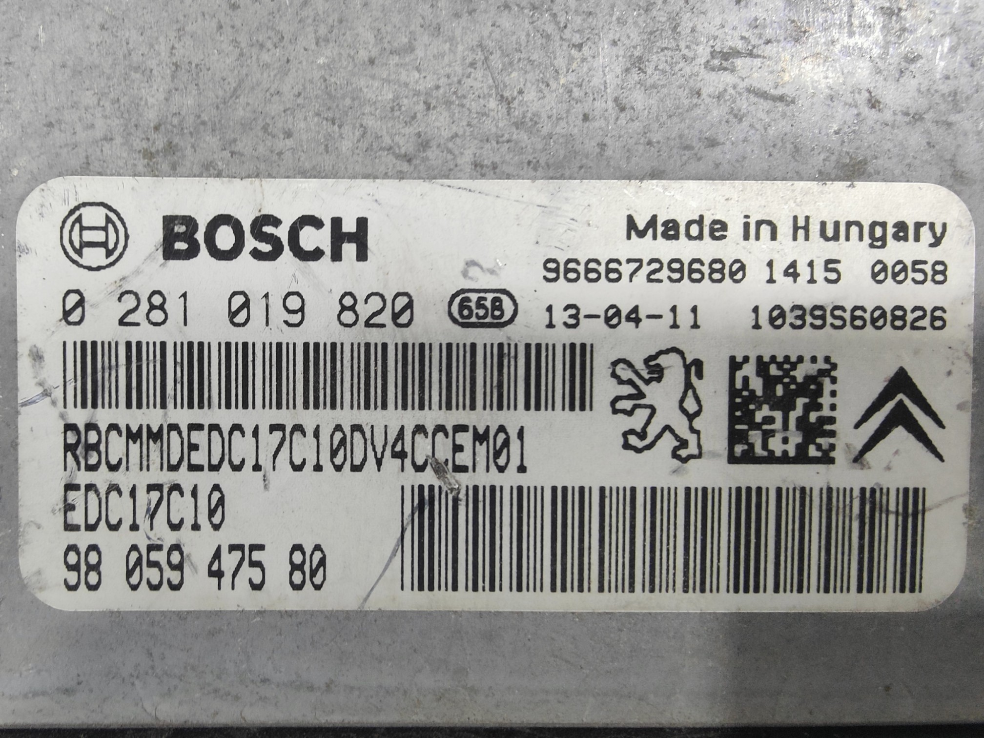 ECU de motor Peugeot 208 1.6 HDI 2013, Ref: 10853-K3B1