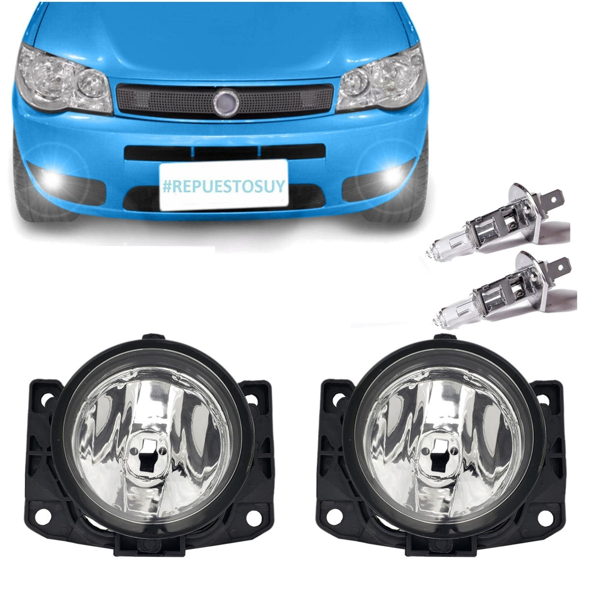 Kit 2 Faros Auxiliar Caminero + 2 Lamparas H1 Fiat Palio Siena Fase 2 2005 /