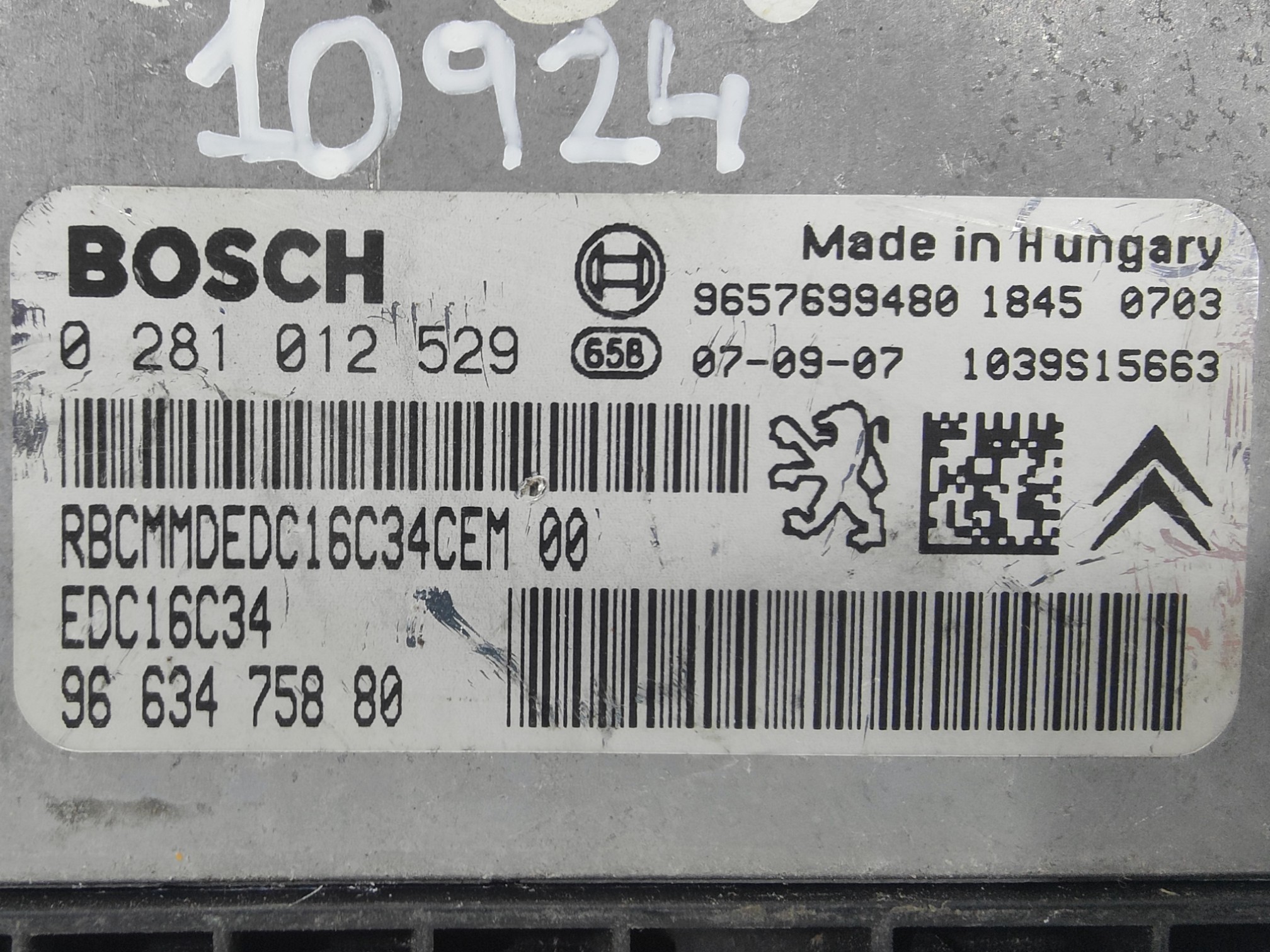 ECU de motor Peugeot 207 1.4 HDI 2007, Ref: 10924-K3B7