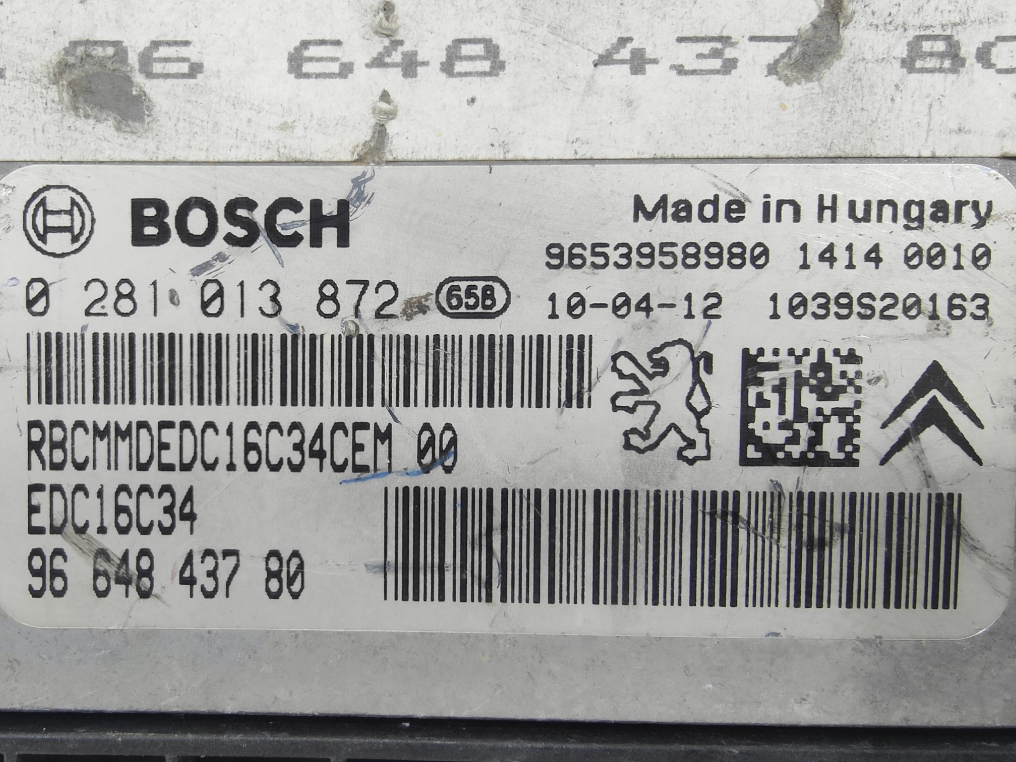 ECU de motor Peugeot Citroen 1.6 HDI 2010, Ref: 11096-K3C5