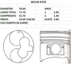 Pistón de motor 76mm estándar para motor Isuzu 4EC1T con inserto