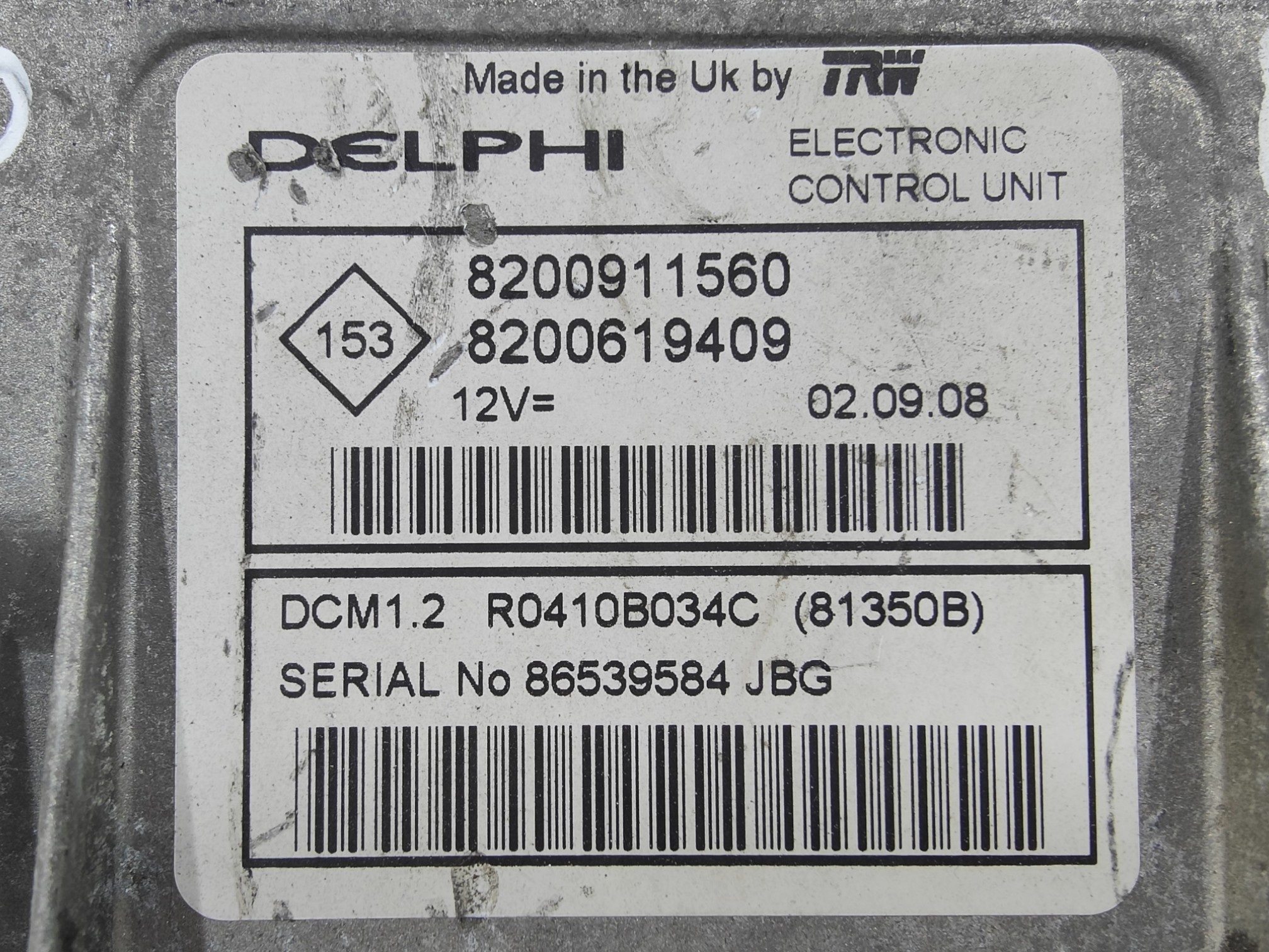 ECU de motor Renault KANGOO 1.5 dci , Ref: 10830-K3A5